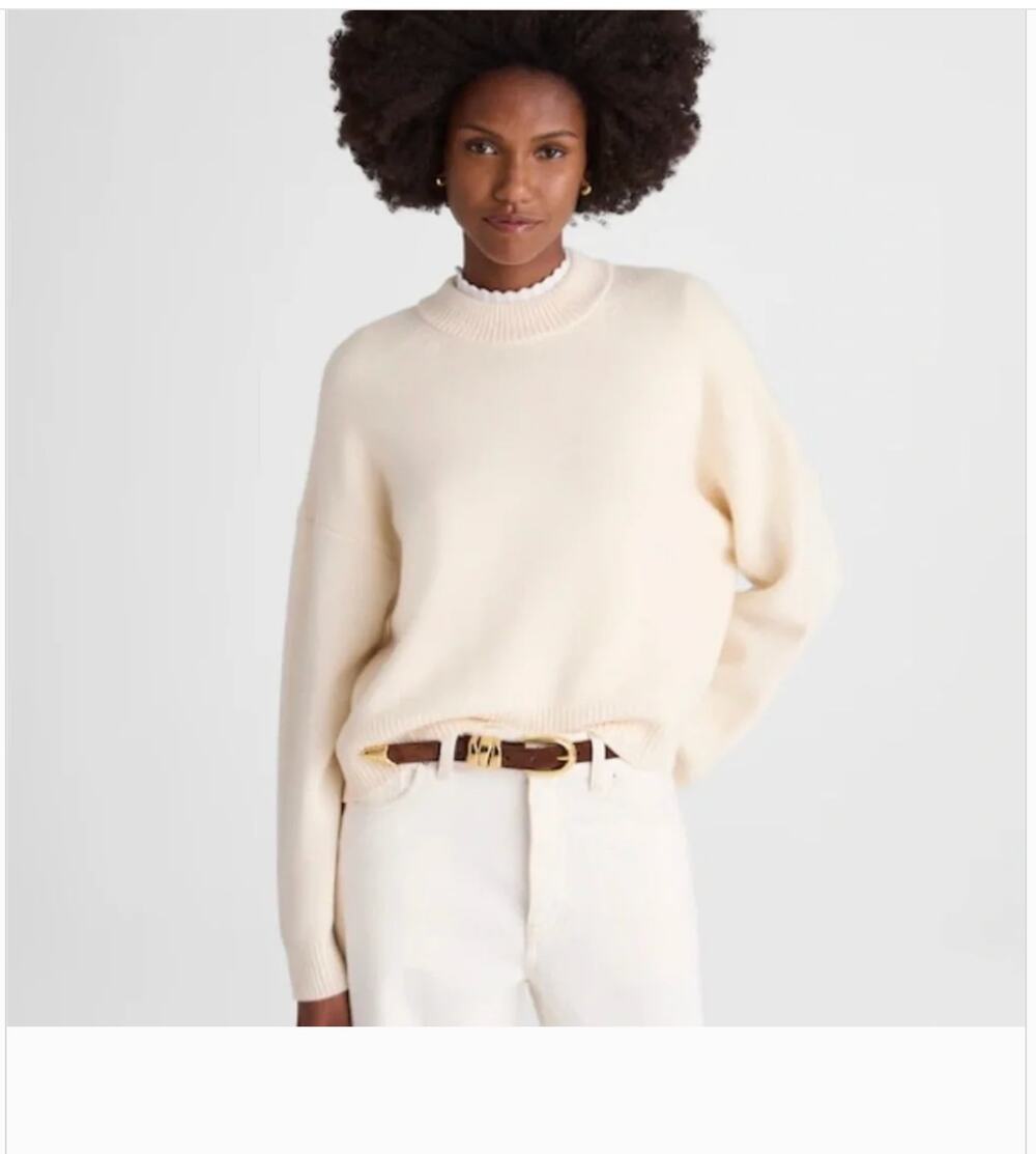 Madewell SoftWool Boxy Crewneck Oversized Sweater XXS 2XS NWT Cream Cloud NT602